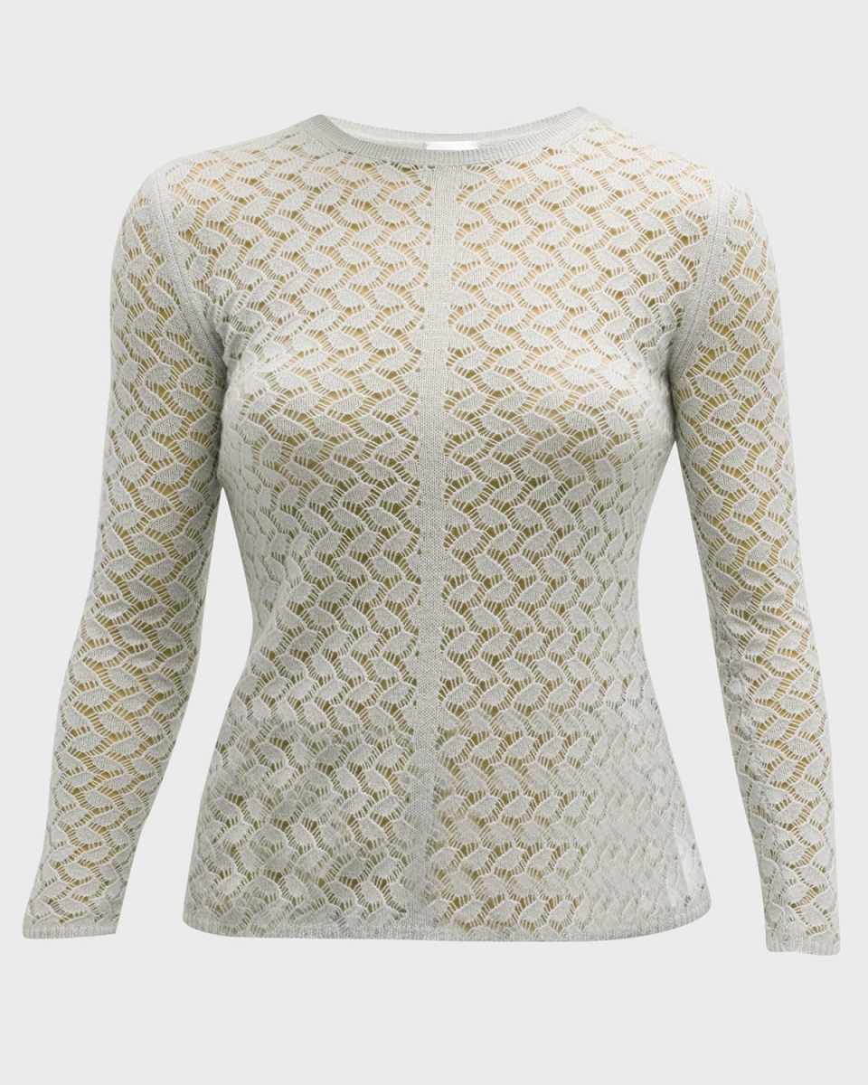 Open-Stitch Crewneck Cashmere Sweat